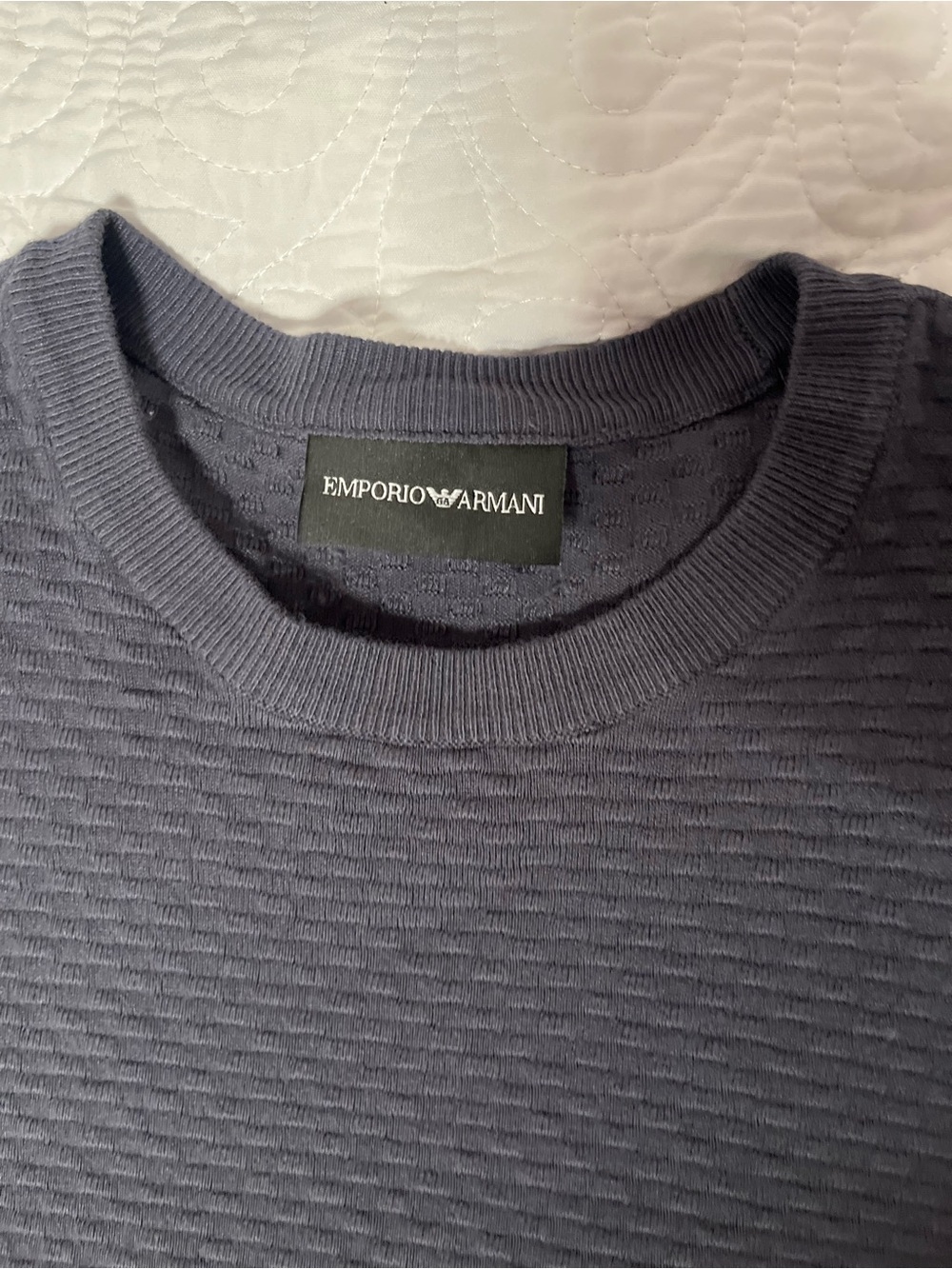 Emporio Armani Men’s Textured Crewneck Sweater — Charcoal Gray